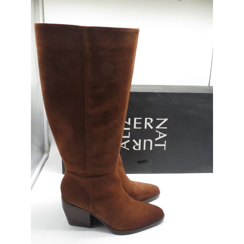 Naturalizer Women's Brown Suede Knee-High Boots Block Heel Side Zipper Size 6.5